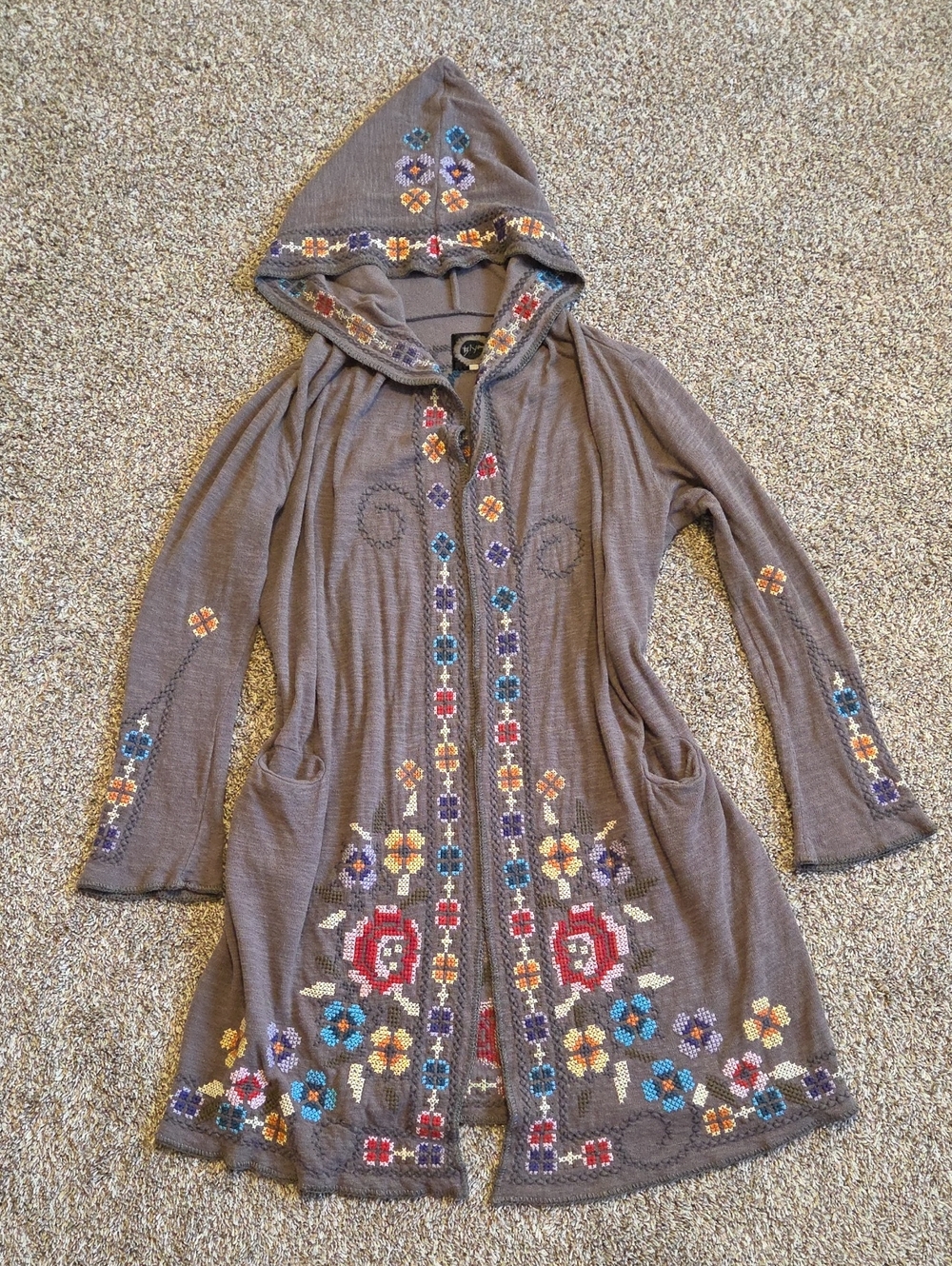 JOHNNY WAS Biya Floral Embroidered Hooded Duster Cardigan